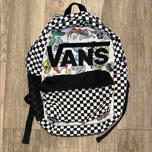Vans Black and White Checkered Backpack with Colorful Graphics